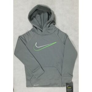 Nike Boys Size 4 XSmall Hoodie Hooded Sweatshirt Dri-Fit Training Gray‎ Logo NWT